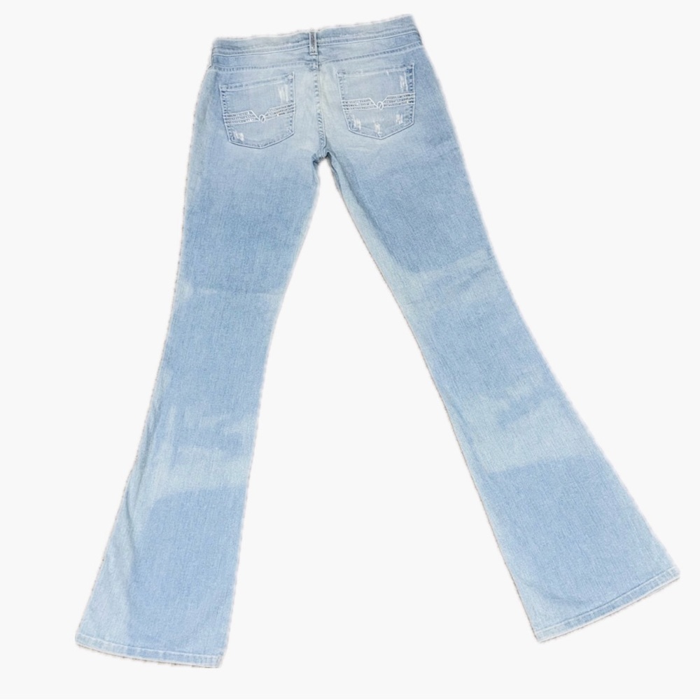 πBEBE USA *NWT*β Deadstock Vintage Y2K Light Wash Flare Jeans Retro Denim Sz 27 - Picture 2 of 14